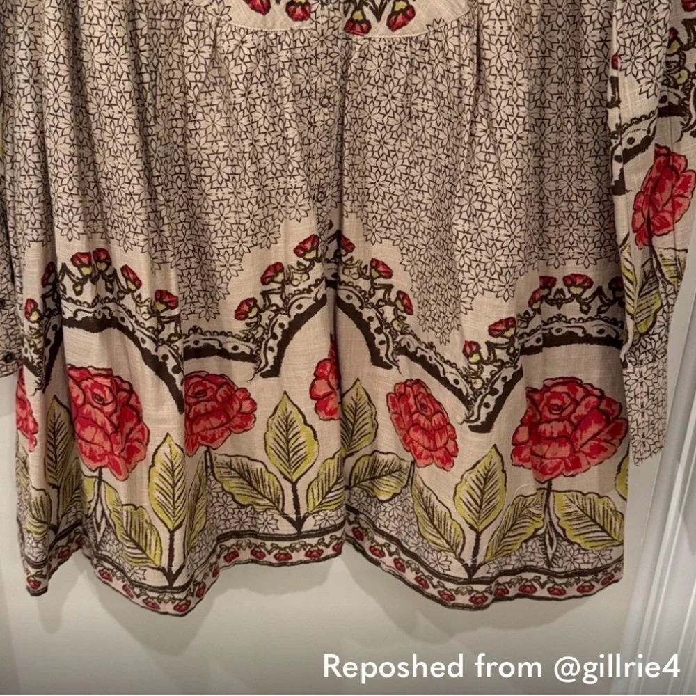 Free People Long Sleeve Dress with Red and Green Floral Pattern - Picture 3 of 6